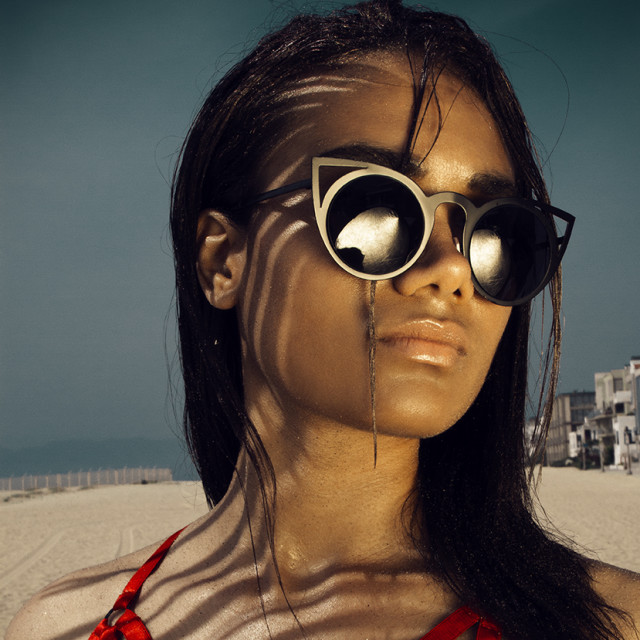 Chromat red buster top  black bottoms  stylists own sunglasses