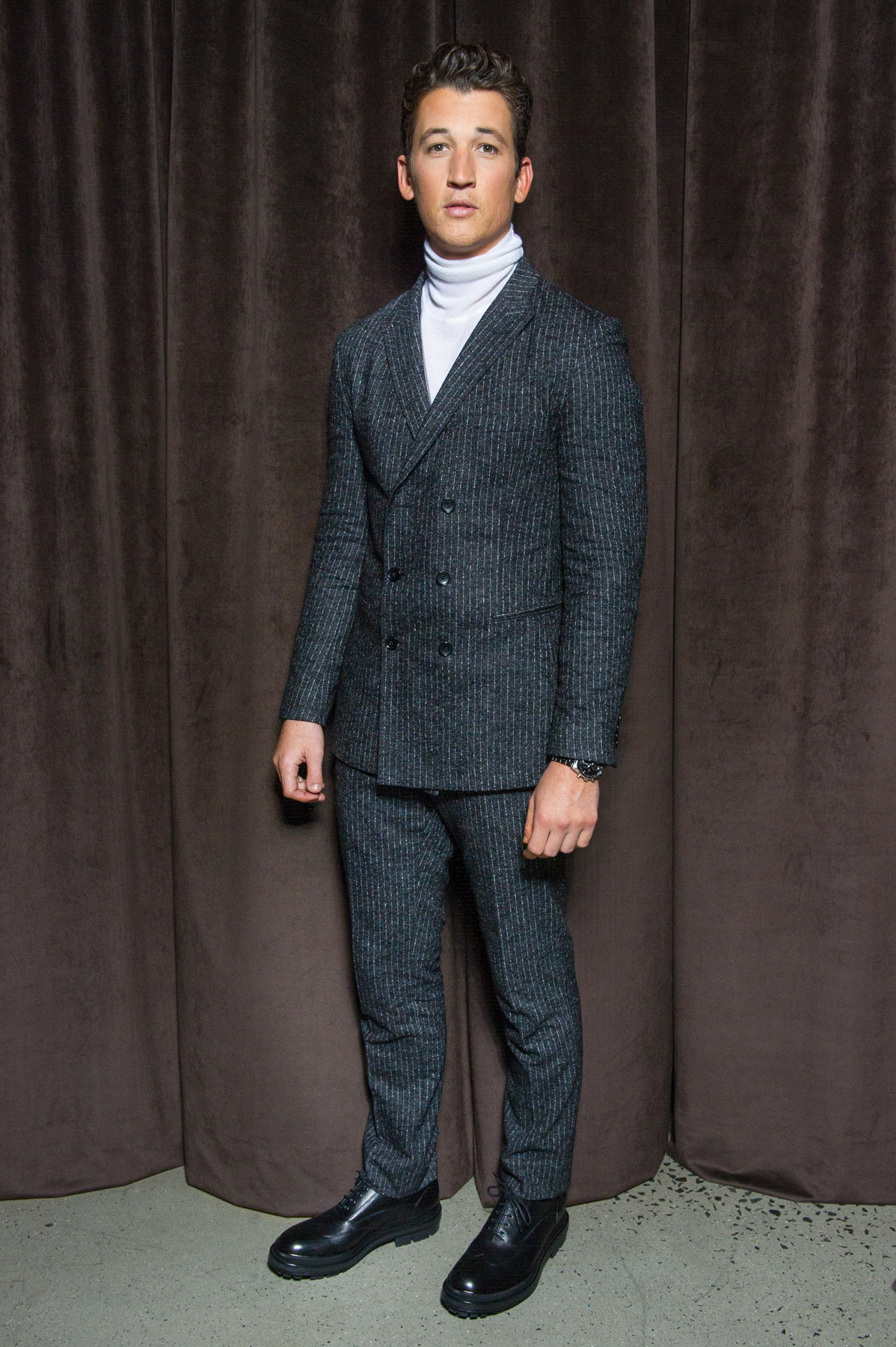 Miles Teller in HUGO BOSS at the BOSS Menswear Fall/Winter 2017 collection presentation